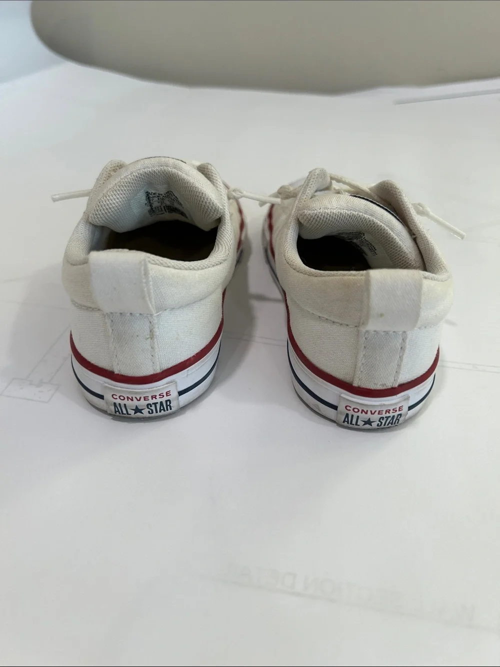 Converse Kids Low Top Canvas Sneakers in White and Red Trim